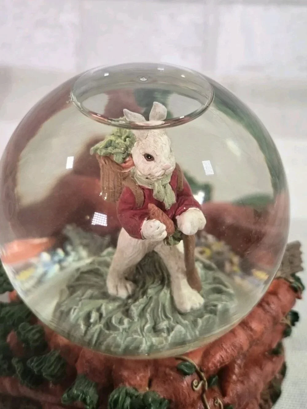 Easter Rabbit Musical Snow Globe Bunny & Carrots ~ Here Comes Peter Cottontail
